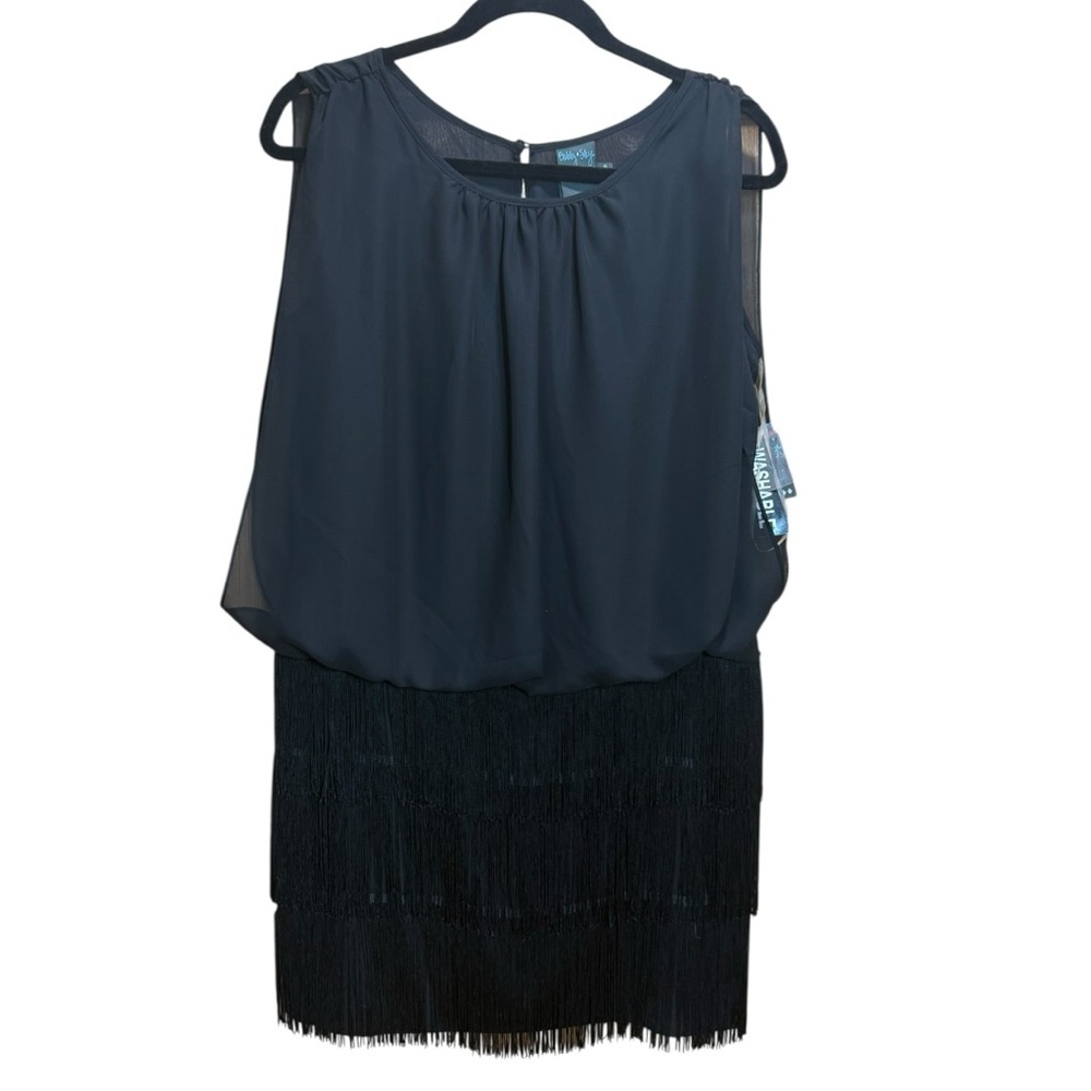 Gabby Skye Black Chiffon Fringe Hem Dress Sleeveless Flapper Style Size 6 NWT